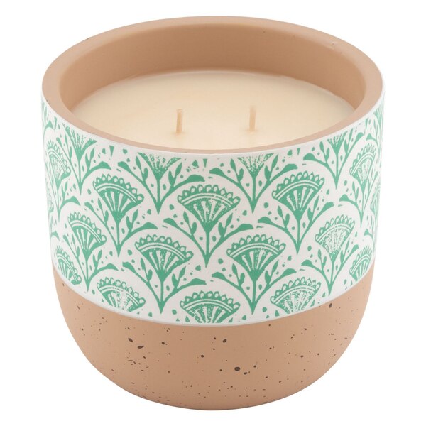 Northern Lights Green Patterned Ceramic Candle, Citronella & Lemongrass Scent, 18 oz