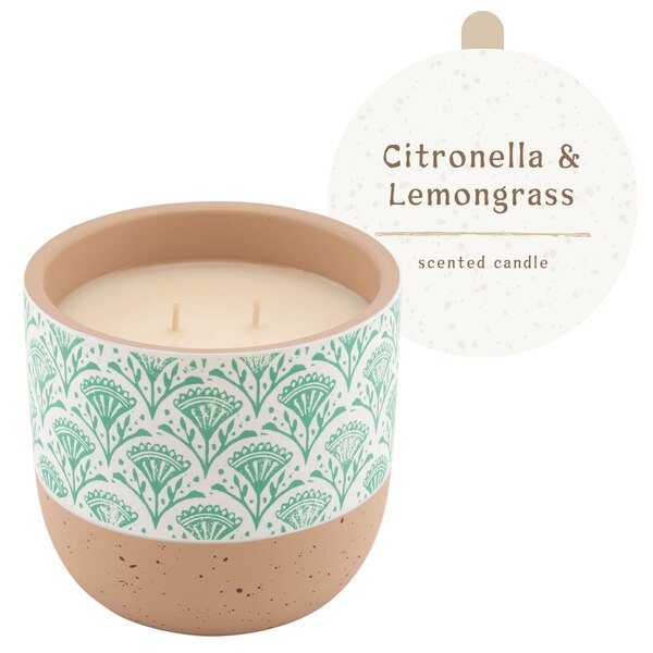 Northern Lights Green Patterned Ceramic Candle, Citronella & Lemongrass Scent, 18 oz