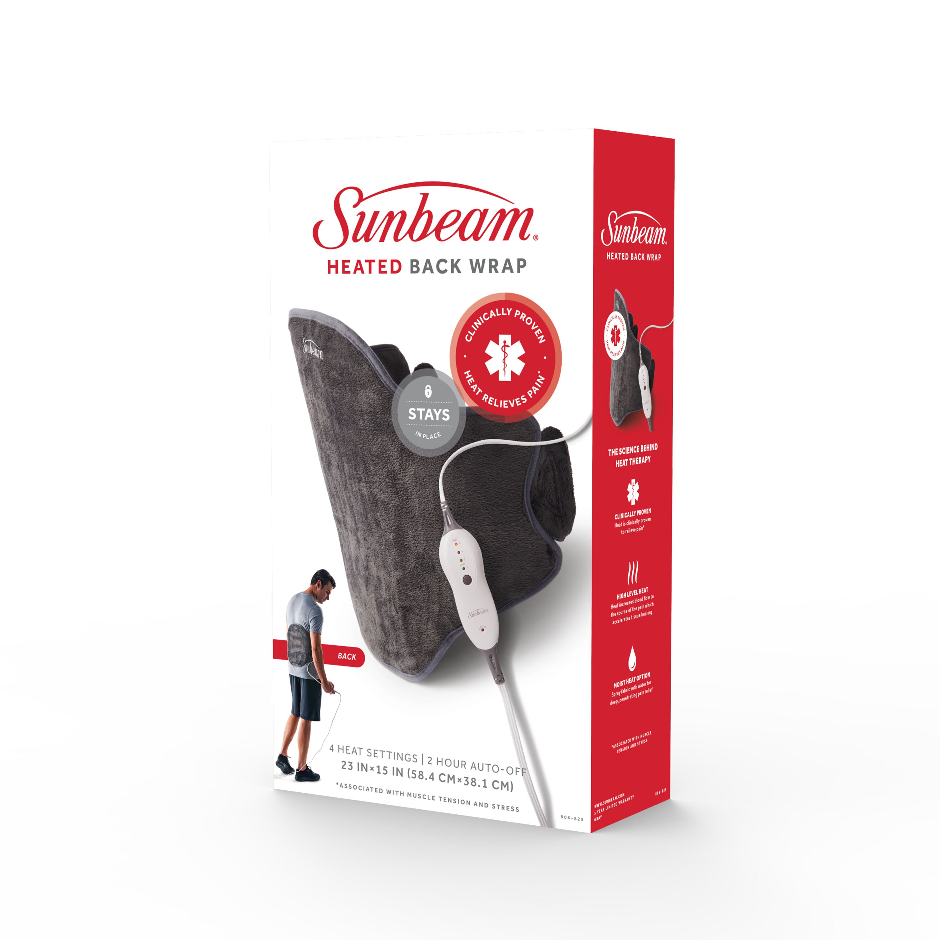 Sunbeam Heated Back Wrap, 4HS LED, Gray Heating Pad
