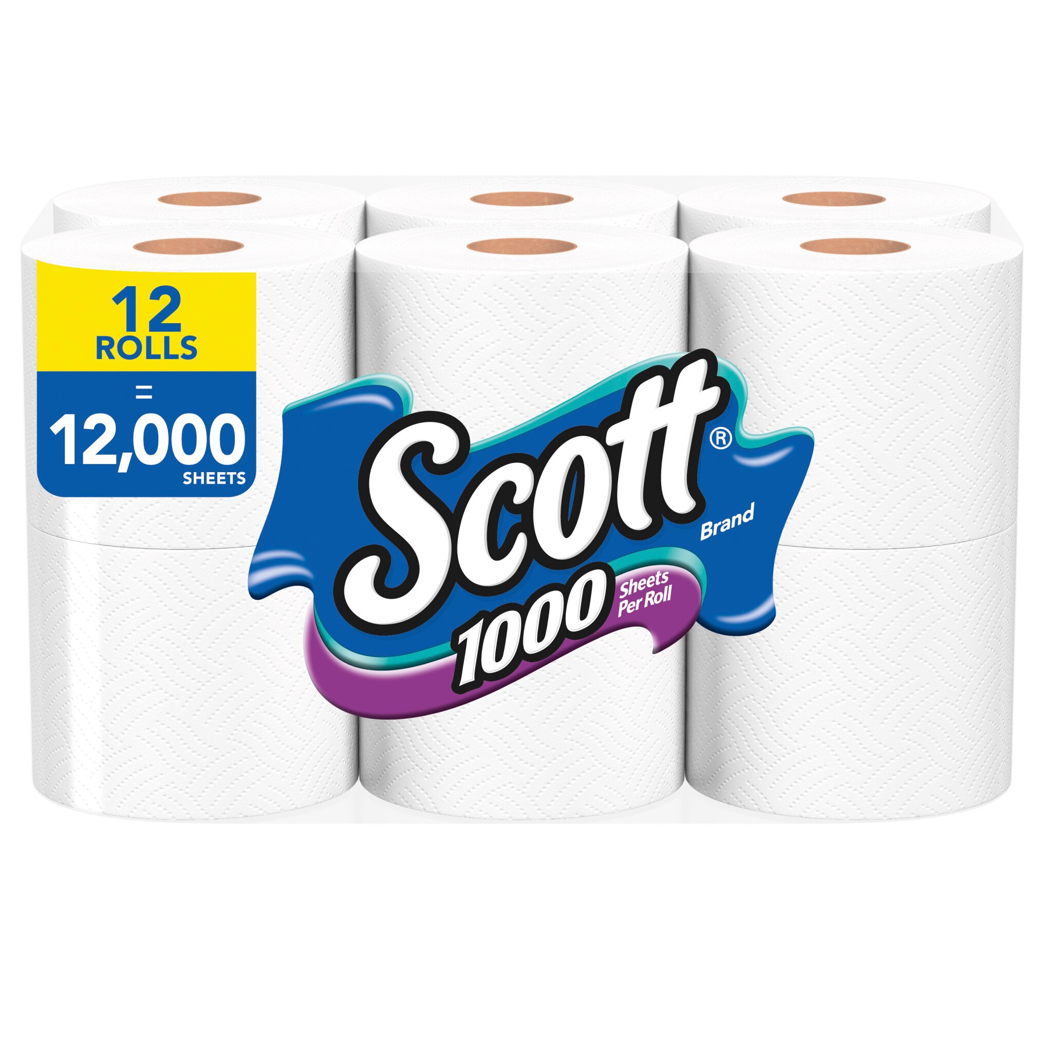 Scott 1000 Toilet Paper, 12 Regular Rolls, Septic-Safe, 1-Ply Toilet Tissue