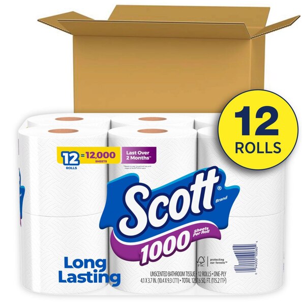 Scott 1000 Toilet Paper, 1 ply, 12 ct