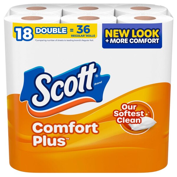 Scott ComfortPlus Toilet Paper, 18 Double Rolls, 231 Sheets per Roll, Septic-Safe, 1-Ply Toilet Tissue