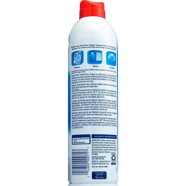 Windex® Fast Shine Foaming Glass Cleaner, Rainshower, 19 oz