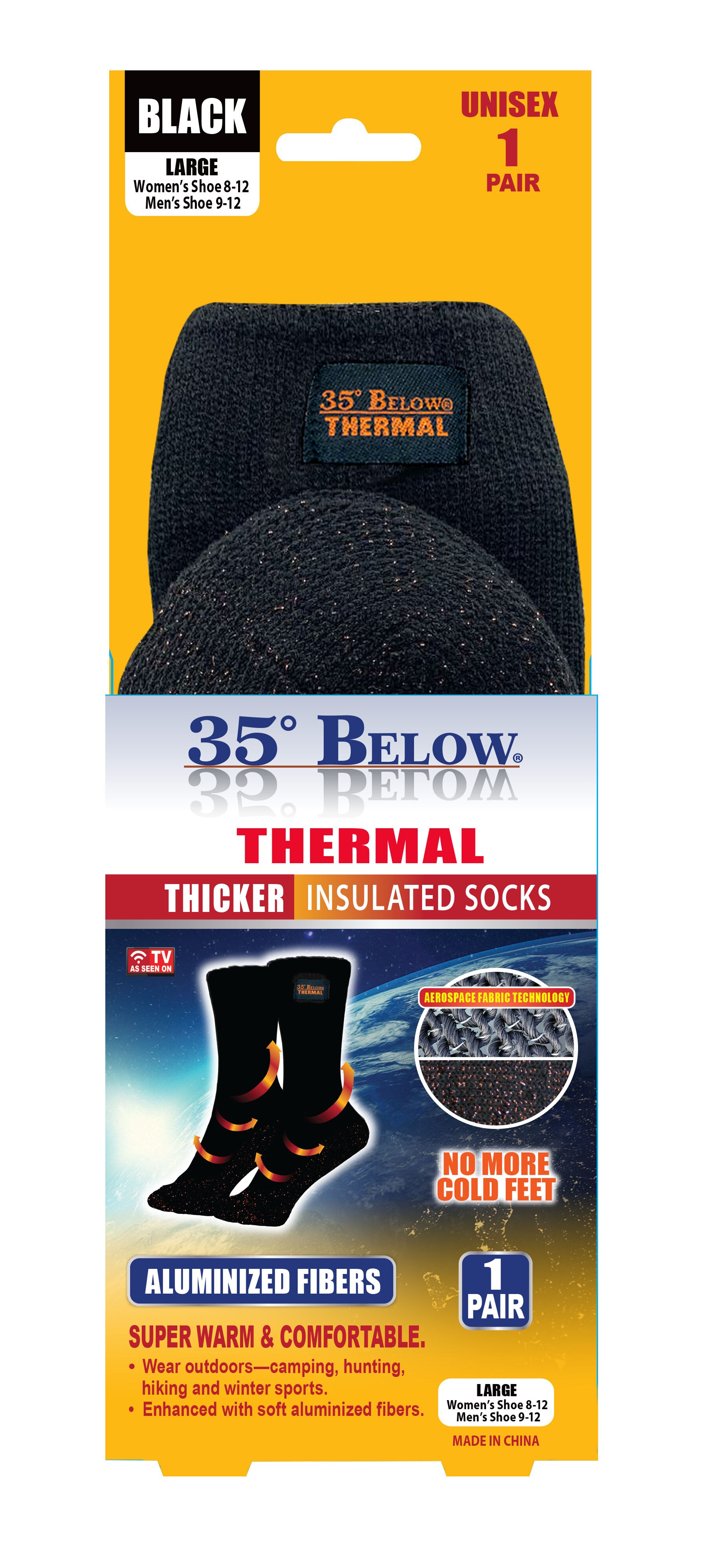 37 Below Thermal Socks, Black, Large, Unisex