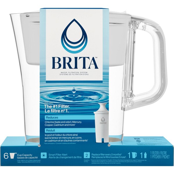 Brita Small 6 Cup Denali Water Filter Pitcher with 1 Brita Standard Filter, White