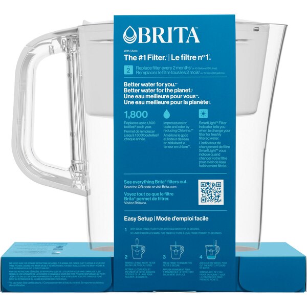 Brita Small 6 Cup Denali Water Filter Pitcher with 1 Brita Standard Filter, White