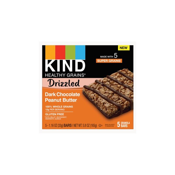 KIND nacks Granola Bar, Drizzled Dark Chocolate Peanut Butter, 5ct, 5.8 oz