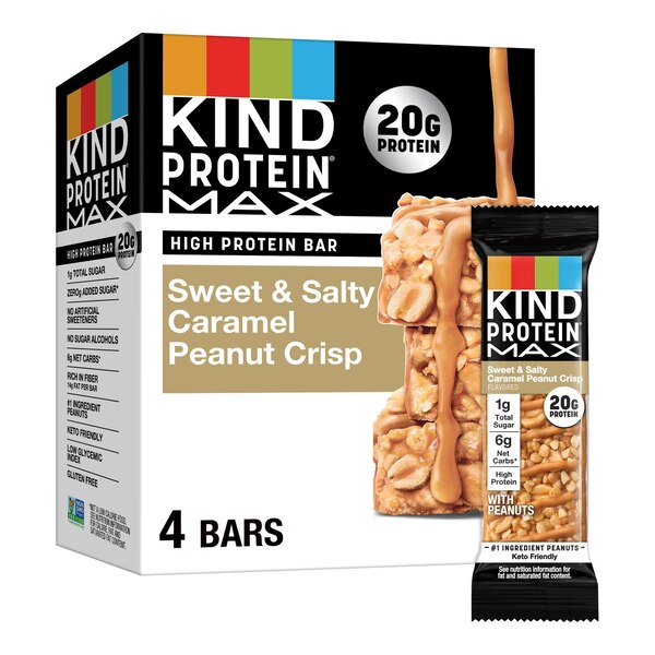 Kind, Crispy Sweet and Salty Caramel Peanut Crisp, Protein Max Bars, 2.2 oz