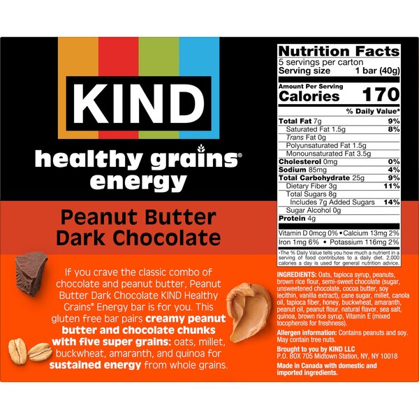 Kind Snacks, Healthy Grains Energy Bar Peanut Butter Dark Chocolate, 1.41 oz
