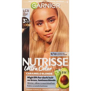 Garnier Nutrisse Ultra Color Nourishing Permanent Hair Color Crème, RP1 Cherry Flamingo, V2 Dark Intense Violet, IN1 Dark Intense Indigo, M2 Medium Intense Magenta, EM1 Deep Intense Emerald, LC2 Caramelo Blonde, LC3 Caramelo Blonde, LC1 Caramelo Blonde, B4 Golden Mahogany Brown, R3 Light Intense Auburn, BL21 Blue Black, B3 Golden Brown, BR2 Dark Intense Burgundy, BR3 Intense Burgundy, B11 Jet Blue Black
