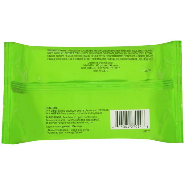 Garnier SkinActive Clean+ Refreshing Remover Cleansing Towelettes, 25/Pack