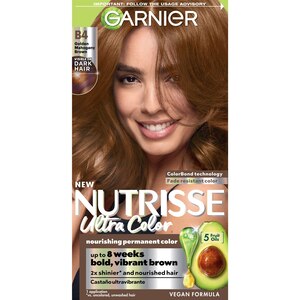 Garnier Nutrisse Ultra Color Nourishing Permanent Hair Color Crème, RP1 Cherry Flamingo, M2 Medium Intense Magenta, EM1 Deep Intense Emerald, LC3 Caramelo Blonde, LC1 Caramelo Blonde, B4 Golden Mahogany Brown, BL21 Blue Black, B3 Golden Brown, BR2 Dark Intense Burgundy, BR3 Intense Burgundy, B11 Jet Blue Black, V2 Dark Intense Violet, IN1 Dark Intense Indigo, LC2 Caramelo Blonde, R3 Light Intense Auburn