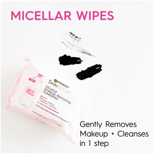 Garnier Skinactive - Toallitas desmaquilladoras con agua micelar, paquete de 25