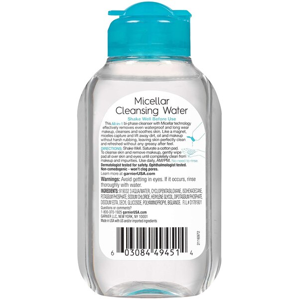 Garnier SkinActive Travel Size Micellar Cleansing Water, For Waterproof Makeup, 3.4 OZ