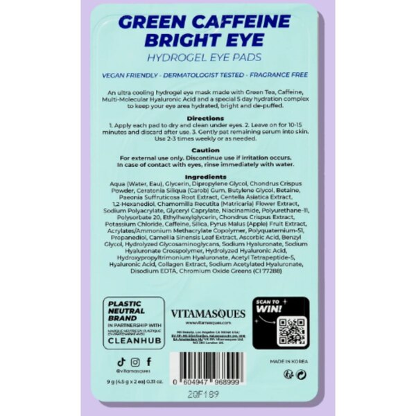 Vitamasques Bright Eye Green Caffeine Eye Pads