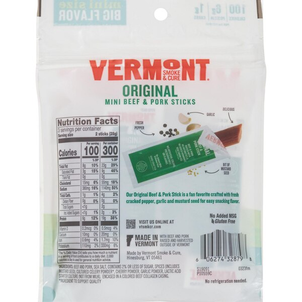 Vermont Smoke and Cure, Cracked Pepper Pork Meat Stick, 2 Oz