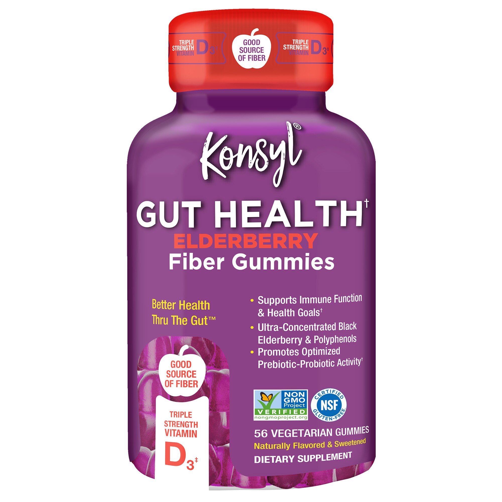 Konsyl Elderberry Fiber Vegetarian Gummies, 56 CT