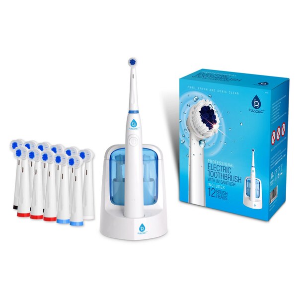 Pursonic Rotary Toothbrush with UV Sanitizer and 12 Brush Head Attachments