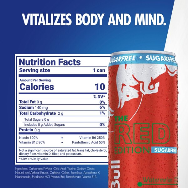 Red Bull, Red Edition Sugar Free Energy Drink, Watermelon, 8.4 fl oz Can