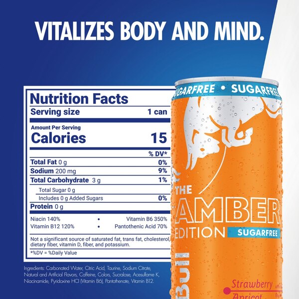 Red Bull, Amber Edition Sugar Free Energy Drink, Strawberry Apricot, 12 Oz
