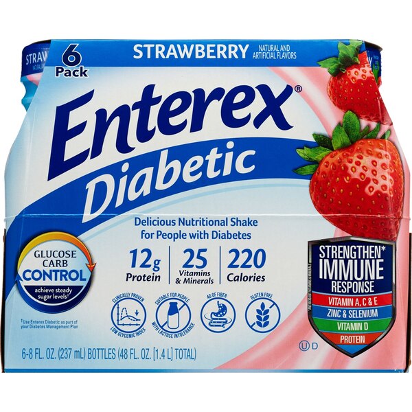 Enterex Diabetic Gluten Free Shake, Strawberry, 8 OZ
