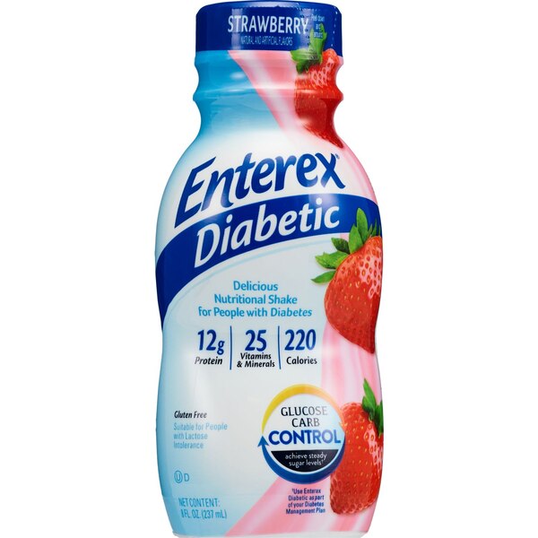 Enterex Diabetic Gluten Free Shake, Strawberry, 8 OZ