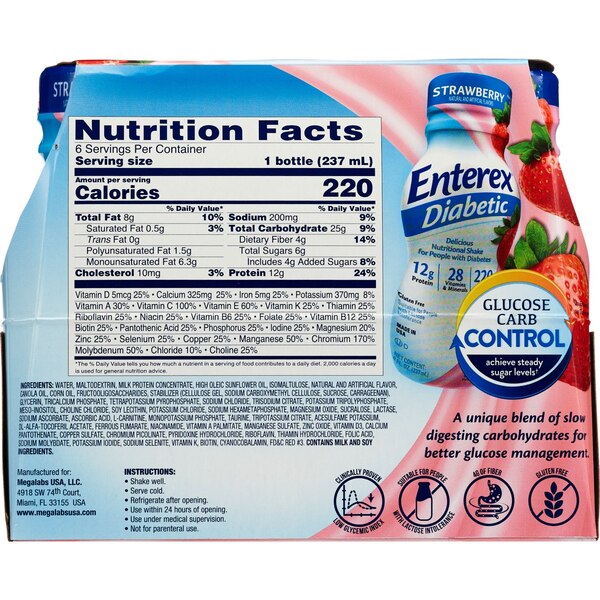 Enterex Diabetic Gluten Free Shake, Strawberry, 8 OZ