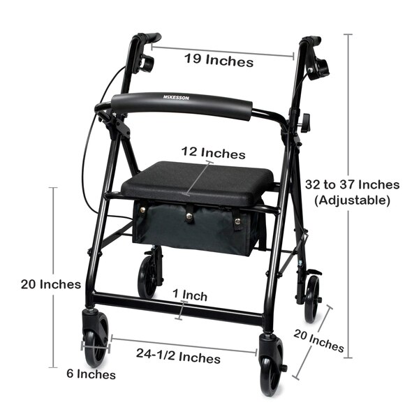 McKesson 4 Wheel Rollator 14 Inch Seat Width 300 lbs. Weight Capacity, Black