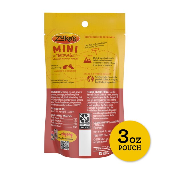 Zuke’s Mini Naturals Chicken Dog Treats, 3 oz