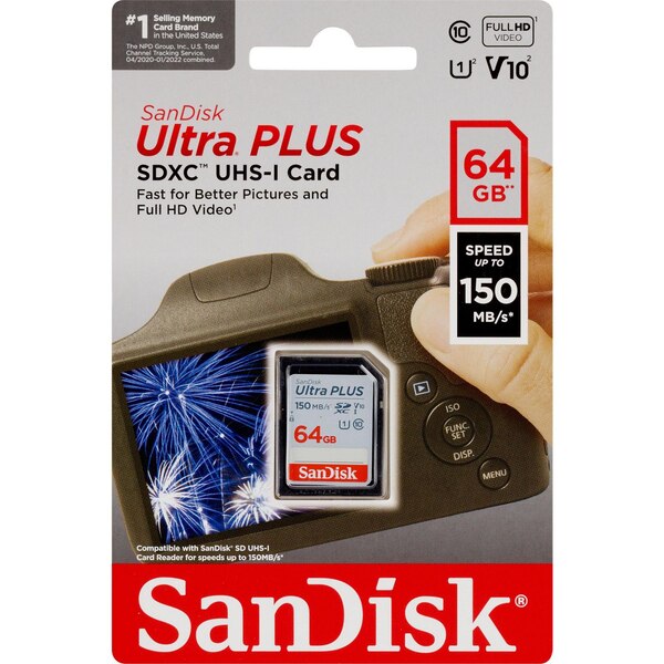 SanDisk Ultra Plus - Tarjeta SDXC UHS-I de 64 GB