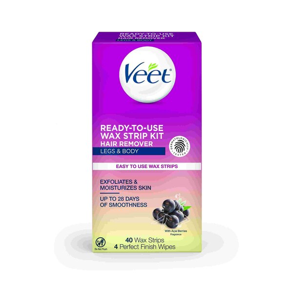Veet Ready-to-Use Wax Strip Kit, Acai Berry, 40 CT
