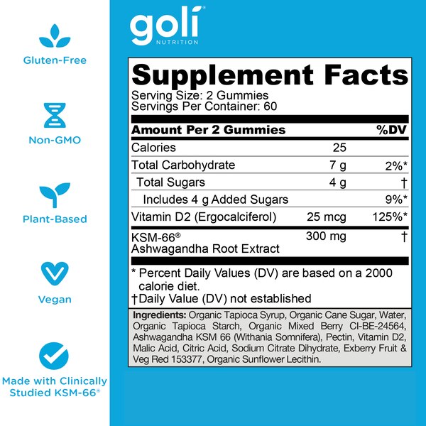GOLI Ashwagandha Mixed Berry Gummies, 60 CT