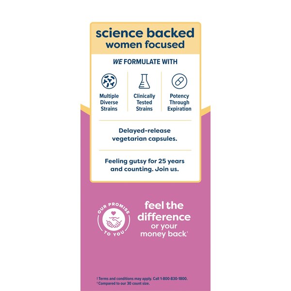 Renew Life Women’s Wellness #1 Selling Women's Probiotic,** Women’s Care Probiotic, 4-in-1 Support, 25 Billion CFU/Capsule Guaranteed, 12 Strains, Shelf-Stable, 50 Capsules, Value Pack 65% More*