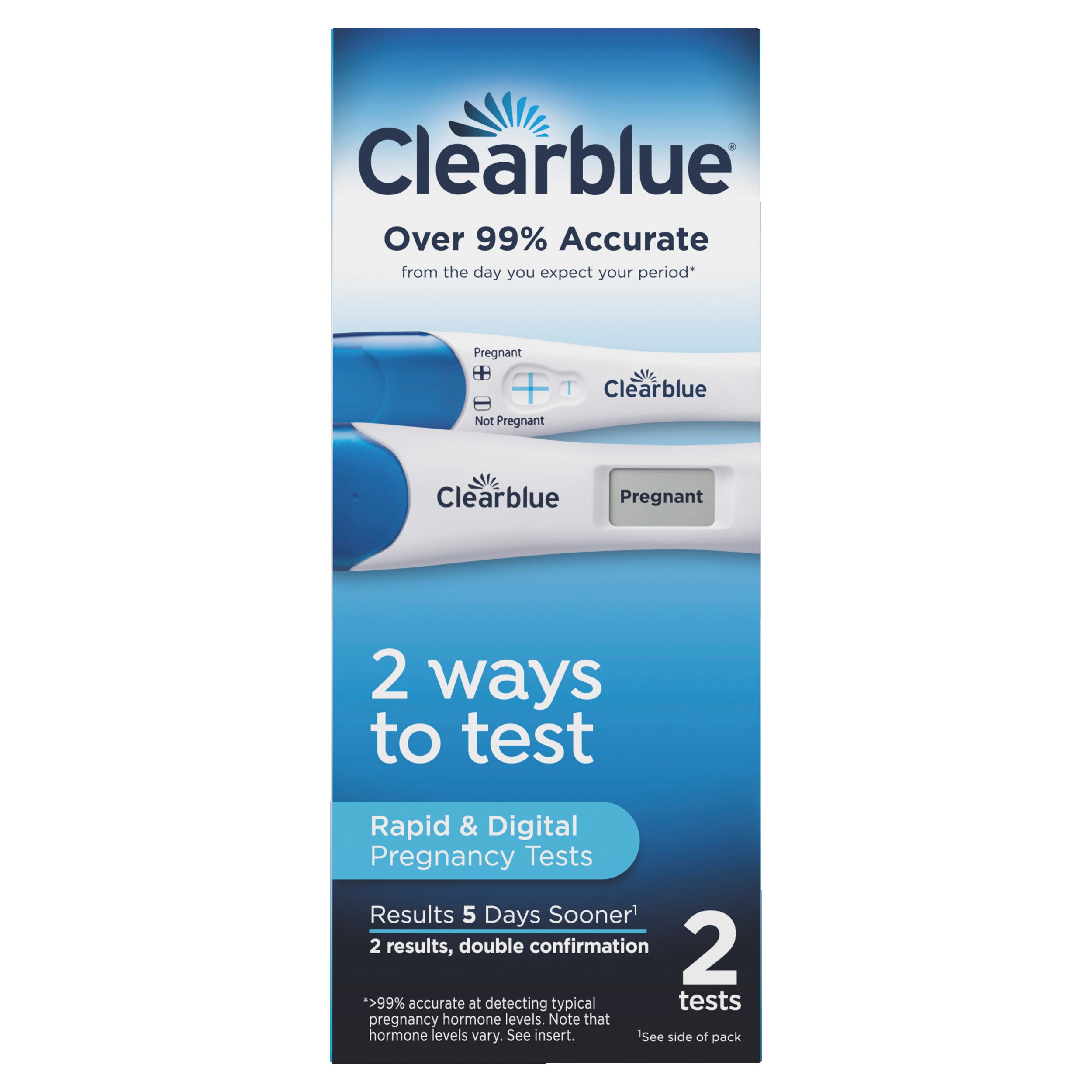 Clearblue - Prueba de embarazo, combo, 2 u. - Digital con cuenta regresiva inteligente y detección rápida