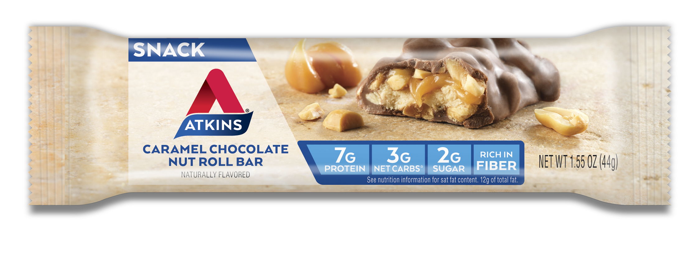 Atkins Caramel Chocolate Nut Roll Snack Bar, 1.55 OZ