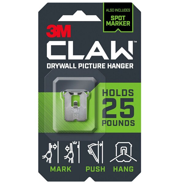 3M CLAW Drywall Picture Hanger with Temporary Spot Marker, Holds 25 lb