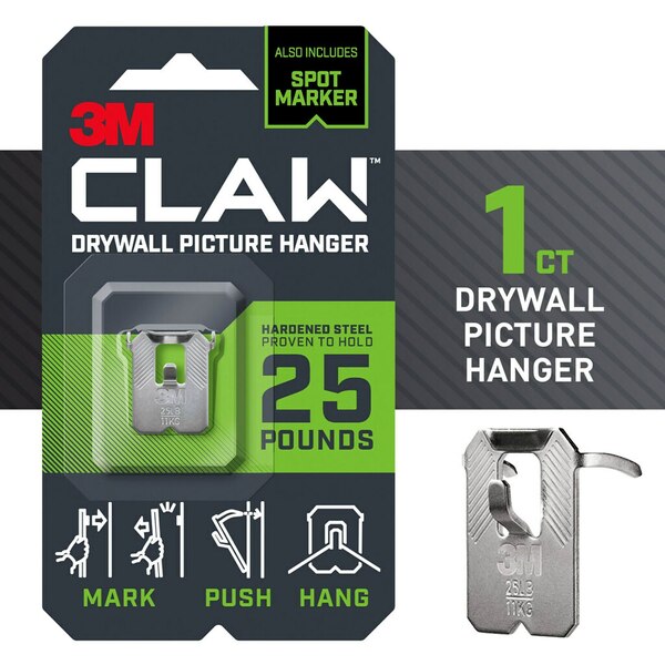 3M CLAW Drywall Picture Hanger with Temporary Spot Marker, Holds 25 lb