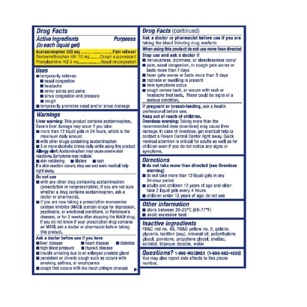 Mucinex Sinus-Max Severe Congestion & Pain Liquid Gels, 16 CT