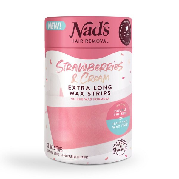 Nad's Extra Long Wax Strips, Strawberries & Cream, 20 CT