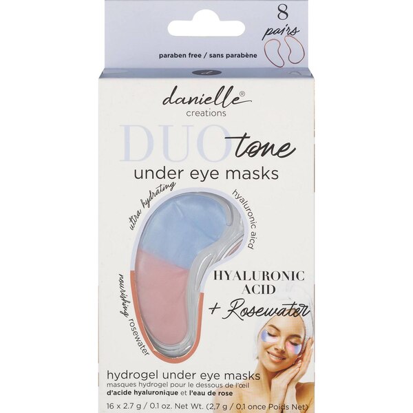 Danielle Creations Duo-Tone Under-Eye Masks, Hyaluronic Acid + Rosewater, 8 Pairs