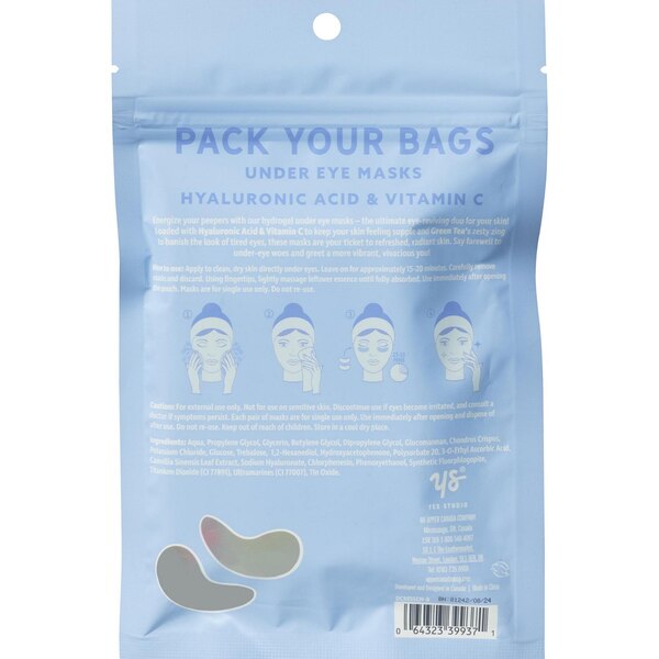 Yes Studio Pack Your Bags Hyaluronic Acid & Vitamin C Hydrogel Under-Eye Masks, 6 Pairs