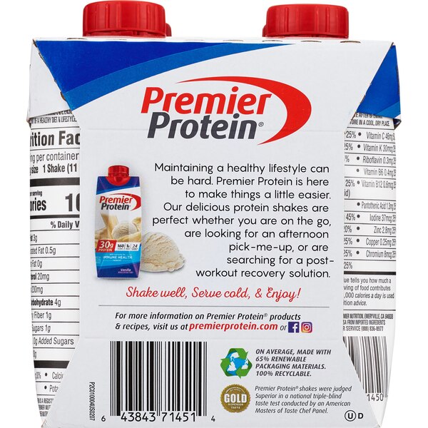 Premier Protein High Protein Shake, Vanilla, 4 CT