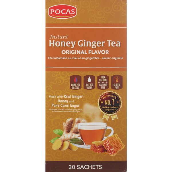 POCAS Instant Honey Ginger Tea, Original Flavor, 12.7 OZ, 20 CT