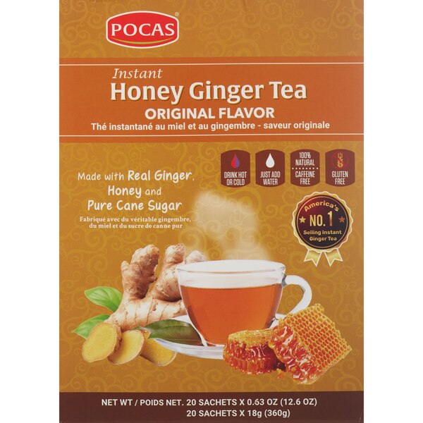 POCAS Instant Honey Ginger Tea, Original Flavor, 12.7 OZ, 20 CT