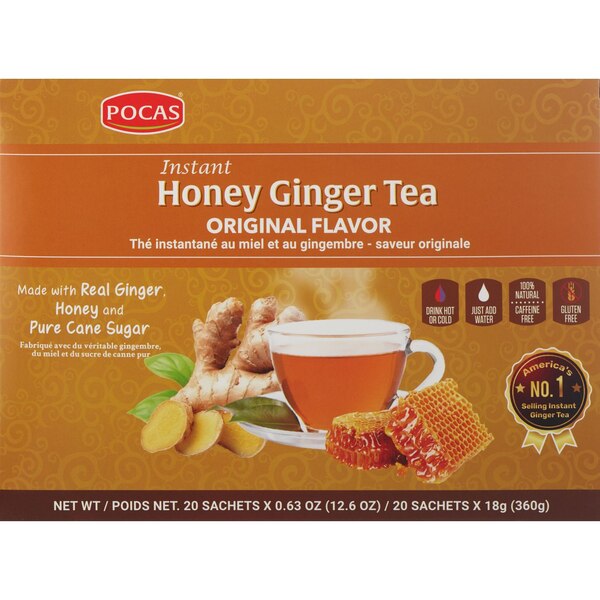 POCAS Instant Honey Ginger Tea, Original Flavor, 12.7 OZ, 20 CT