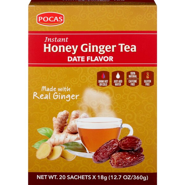 Pocas Honey Ginger Tea Powder Sachets with Date, 20 CT