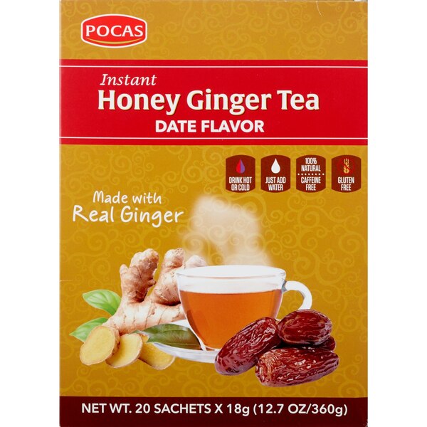 Pocas Honey Ginger Tea Powder Sachets with Date, 20 CT