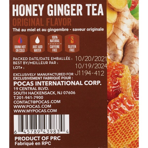 POCAS Instant Honey Ginger Tea, Original Flavor, 6.3 OZ, 10 CT