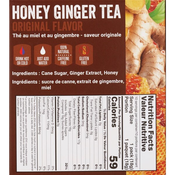POCAS Instant Honey Ginger Tea, Original Flavor, 6.3 OZ, 10 CT