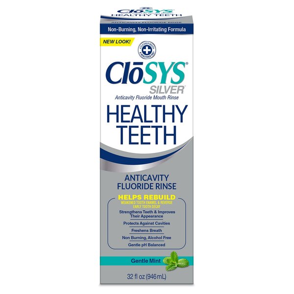 CloSYS Silver Healthy Teeth Anticavity Fluoride Mouth Rinse, Gentle Mint, 32 OZ